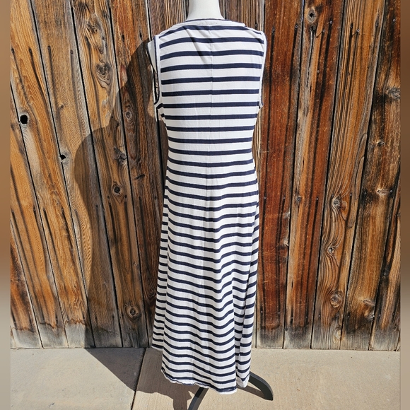 J. Crew High Low Hem Blue White Sleeveless Maxi Dress L - Picture 5 of 8